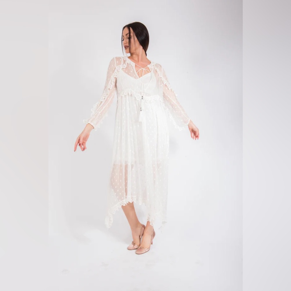 Zimmermann Divinity Scallop Swiss Dot Silk Georgette Midi Dress Wedding Size 6